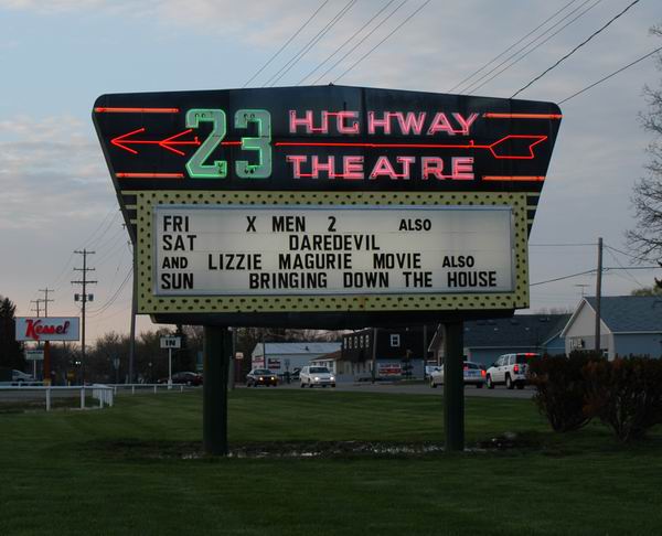 US-23 Drive-In Theater - Marquee At Dusk (newer photo)